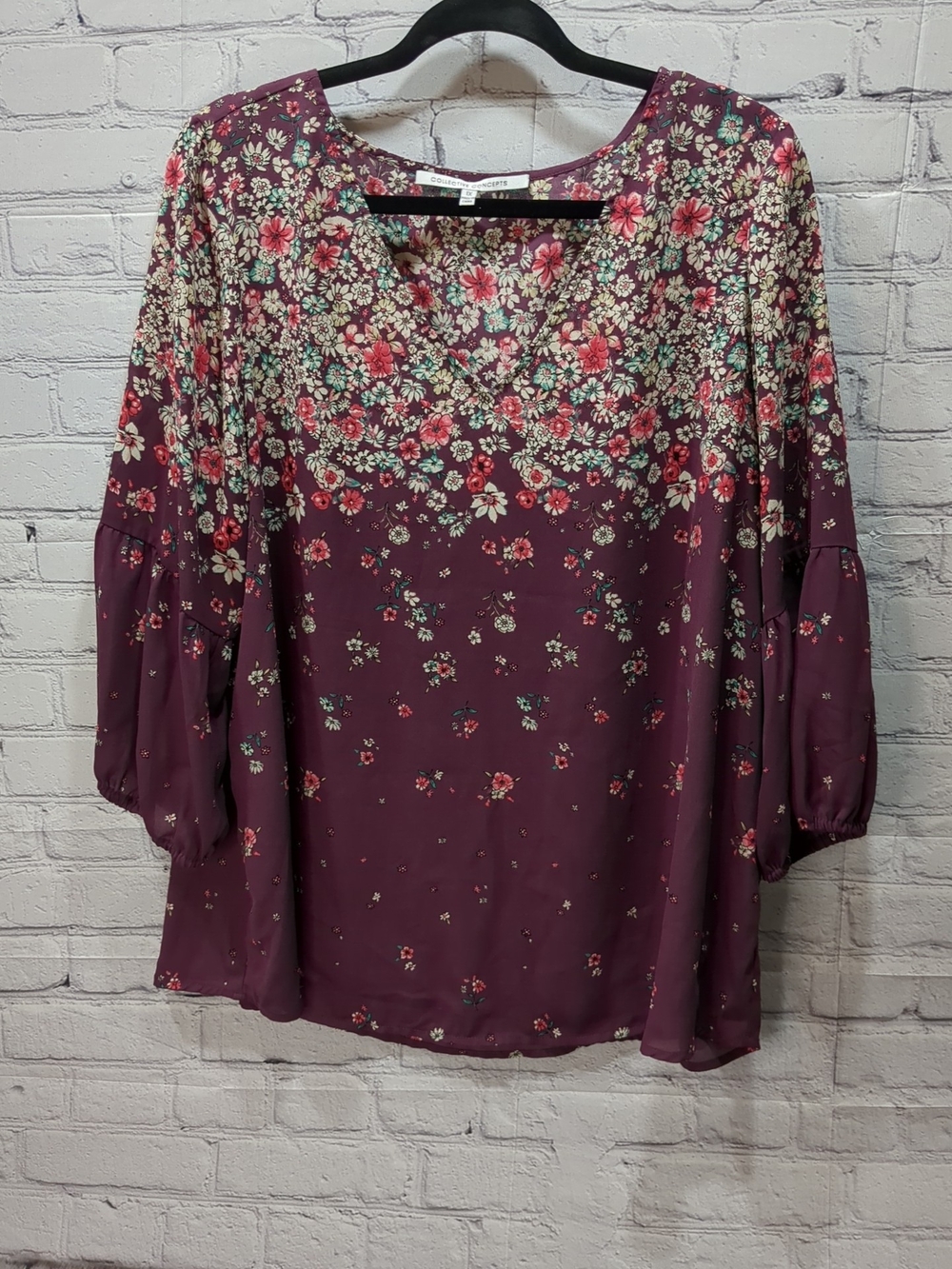 Collective Concepts Floral Peasant Blouse - Plum Multi